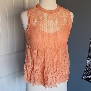 Peachy Colored Lace Arizona Top with Undershirt EUC